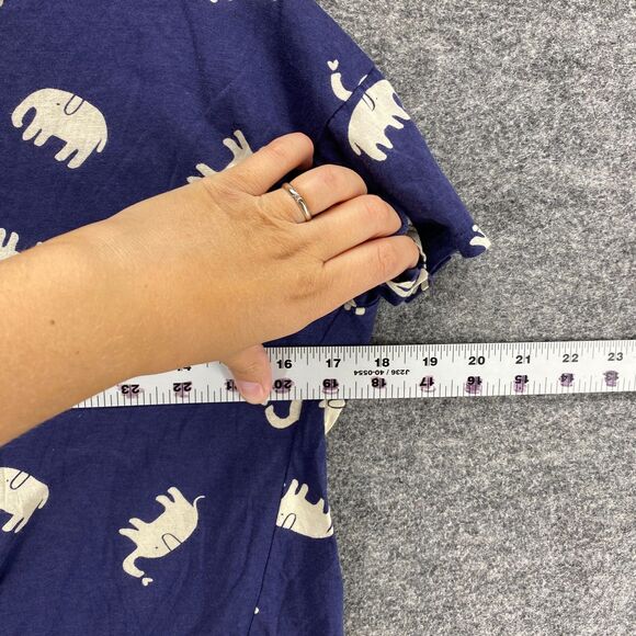 Forever 21 Top Women M Medium Blue Short Sleeve Cropped Tie Up Elephant Print - Picture 6 of 8